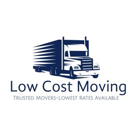 Illustration of a moving truck with text: "Low Cost Moving - Trusted Movers, Lowest Rates Available."