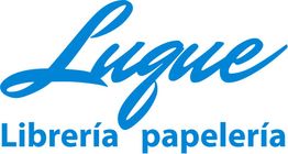 Texto "Luque Librería papelería" en azul sobre fondo blanco.