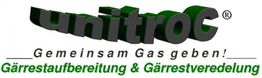 Logo von unitroC mit Slogan: "Gemeinsam Gas geben!" und "Gärrestaufbereitung & Gärrestveredelung".
