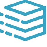 Blue, stylized 3D stack logo with horizontal lines on the left side.