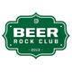 Logotipo verde com texto "Beer Rock Club 2013" e ícone de caneca de cerveja no topo.