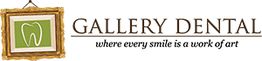 Gallery Dental logo with a tooth in a frame and the text "where every smile is a work of art."