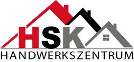 Logo mit drei Dächern und dem Text: HSK Handwerkszentrum.