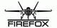 Schwarz-weißes Flugzeug-Logo mit Schriftzug "FIREFOX" darunter.