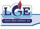 Logo: LGE mit Flamme, darunter "Liquid Gas Energy AG" auf blauem Hintergrund.