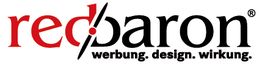 Logo mit Schriftzug "redbaron" in Rot und Schwarz, darunter "werbung. design. wirkung."