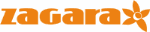 Orange "zagara" Schriftzug mit einer Blume rechts.