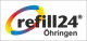 Logo von refill24 Öhringen mit buntem, kreisförmigem Element.