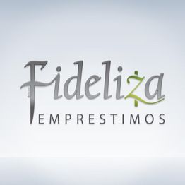 Logotipo com texto: "Fideliza Empréstimos" em fundo azul claro.