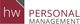 Logo mit Text "hw Personal Management" auf burgunderrotem Hintergrund mit grau.