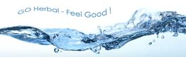 Wasserwelle mit Text "GO Herbal - Feel Good!" in blauer Schrift.