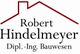 Logo mit rotem Hausumriss und Text: "Robert Hindelmeyer, Dipl.-Ing. Bauwesen".