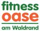 Textlogo: "fitness oase am Waldrand" in Grün und Orange.