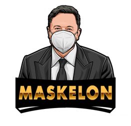 Ein Mann mit Anzug trägt Maske, darunter steht "MASKELON" in goldenen Buchstaben.