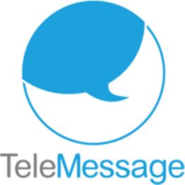 TeleMessage logo with blue speech bubble and text.