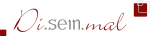 Logo mit dem Text "Di.sein.mal" in grauer und roter Schrift mit roten Quadraten.