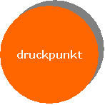 Orange Kreis mit dem Wort "druckpunkt" in der Mitte auf grauem Hintergrund.