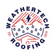 Logo of WeatherTech Roofing, with rain, clouds, and lightning above a roof. Established 2014.
