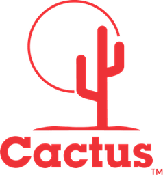 Red cactus logo with circle above and the word "Cactus" below.