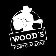 Imagem do logotipo do Wood's Porto Alegre, preto e branco com silhueta de músico country.