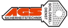 Logo in Form eines Schlüssels mit AGS Sicherheitstechnik und Schlüsseldienst in Rot und Schwarz.