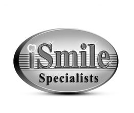 Oval silver logo with "iSmile Specialists" text and a small tooth icon.