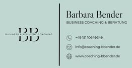 BB Logo und Kontaktinfo von Barbara Bender, Business Coaching & Resilienz-Beratung.