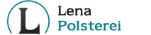 Logo mit großem "L" und Text "Lena Polsterei" in schwarz und türkis auf weißem Hintergrund.