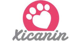 Logo con huella de perro rosa y la palabra "Xicanin" en gris.