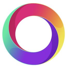 Bunter, ineinander greifender Kreis in Regenbogenfarben auf weißem Hintergrund.