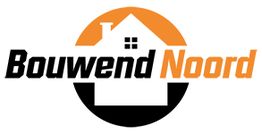 Logo van Bouwend Noord, huisvorm binnen cirkel, zwart-oranje tekst.