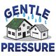 Illustration of a house and garage under blue water droplets, with "Gentle Pressure" text above.