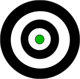Schwarz-weiße Zielscheibe mit grünem Zentrum.