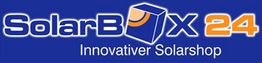Logo: "SolarBOX 24" in Blau und Orange, mit dem Slogan "Innovativer Solarshop".