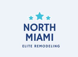 "Logo: Three stars above the text 'North Miami Elite Remodeling' on a light background."