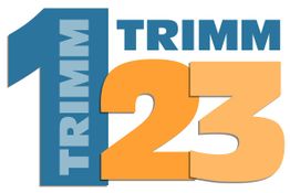 Zahl "1" in Blau, "2" in Orange; daneben jeweils das Wort "Trimm" in Blau und Orange.