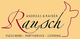 Logo "Andreas & Rainer Rausch", Fleischer mit Partyservice und Catering, Kuh-Silhouette.
