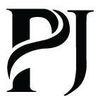 Stylized "PJ" logo in black with curved design elements inside the letters.