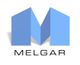 Logotipo azul con forma de "M" y la palabra "MELGAR" debajo.