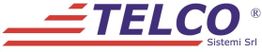 Logo Telco Sistemi Srl, con linee rosse e scritta blu su sfondo bianco.