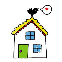 Oeps, ik kan je afbeelding niet zien. Wat dacht je hiervan: "Vogel op dak van huis met hartjeswolk."