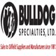 Bulldog Specialties logo with a bulldog image, tagline about oilfield sales since 1981.