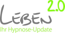 Text: "LEBEN 2.0 Ihr Hypnose-Update" in Grau und Grün.
