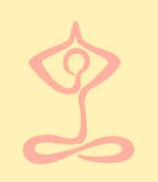 Stilisiertes rosa Yogamotiv auf beigem Hintergrund, als meditierende Figur dargestellt.