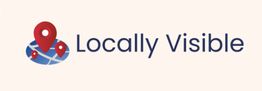 Logo mit roten Ortsmarkierungen auf einer Karte neben dem Text "Locally Visible".