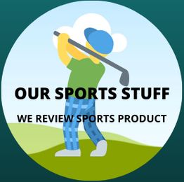 Golfer illustration with text: "OUR SPORTS STUFF - WE REVIEW SPORTS PRODUCT."