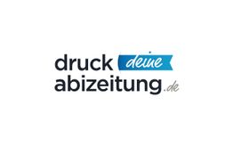 Logo mit Text: "druck deine abizeitung.de" in Schwarz und Blau.