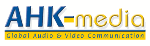 Logo von AHK-media für globale Audio- und Videokommunikation.