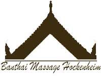 Logo von Banthai Massage Hockenheim mit stilisiertem Dach in Braun.