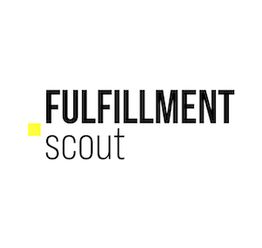 Logo mit Schriftzug "Fulfillment Scout" in Schwarz, kleinem gelben Quadrat.